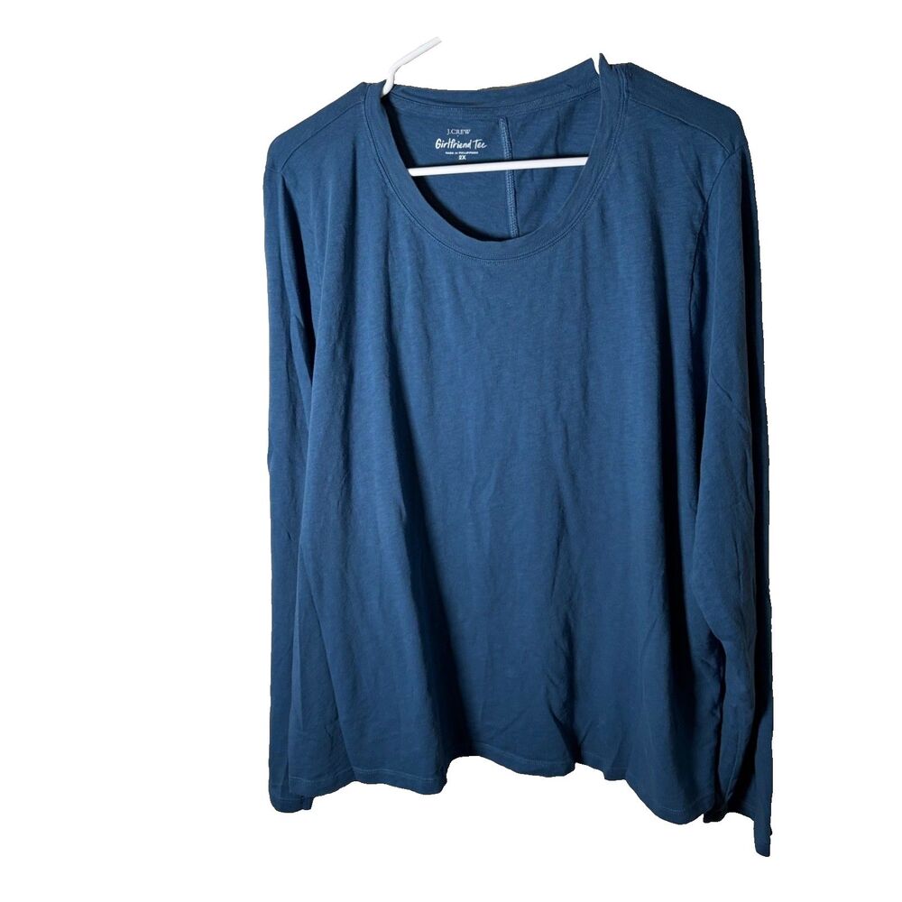 J. Crew T-Shirt Women's 2X Girlfriend Tee Long Sleeve Blue Round Neck Top Shirt